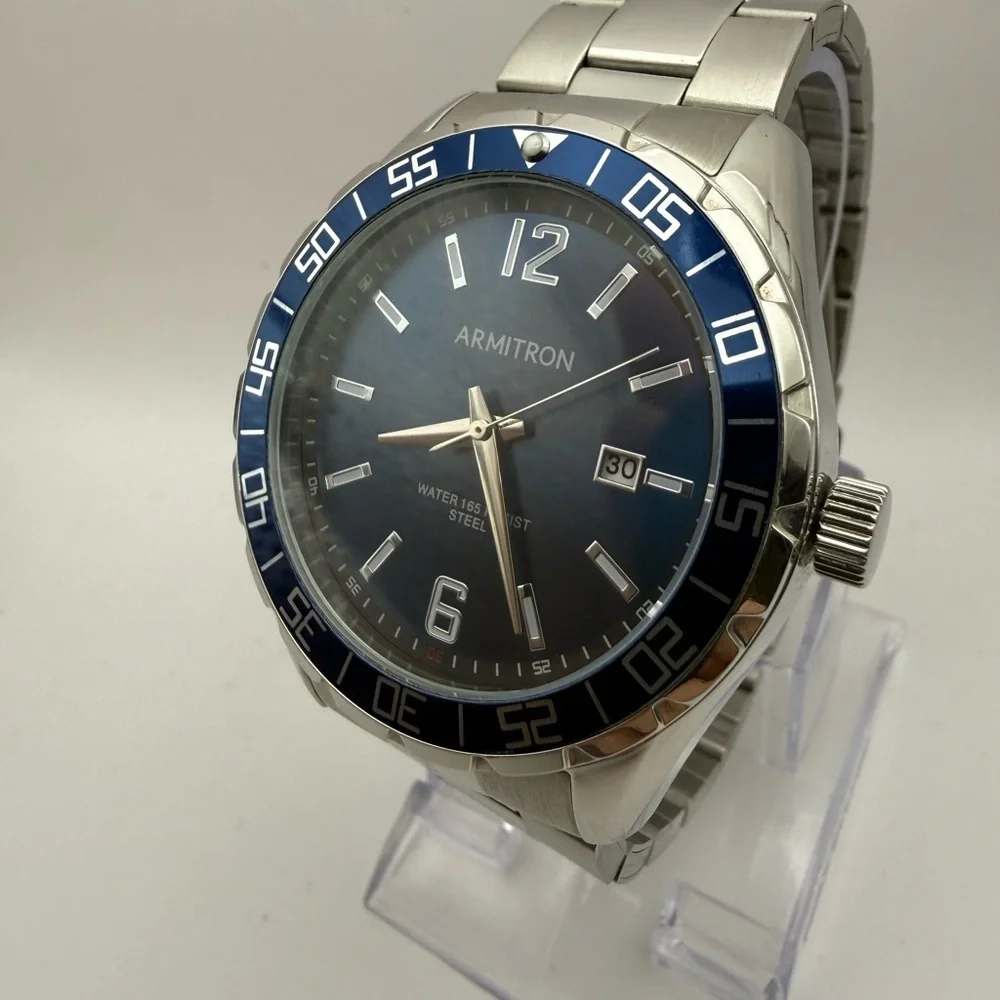 Armitron Blue Face/Bezel Stainless Steel Luminescent Quartz (New Battery)